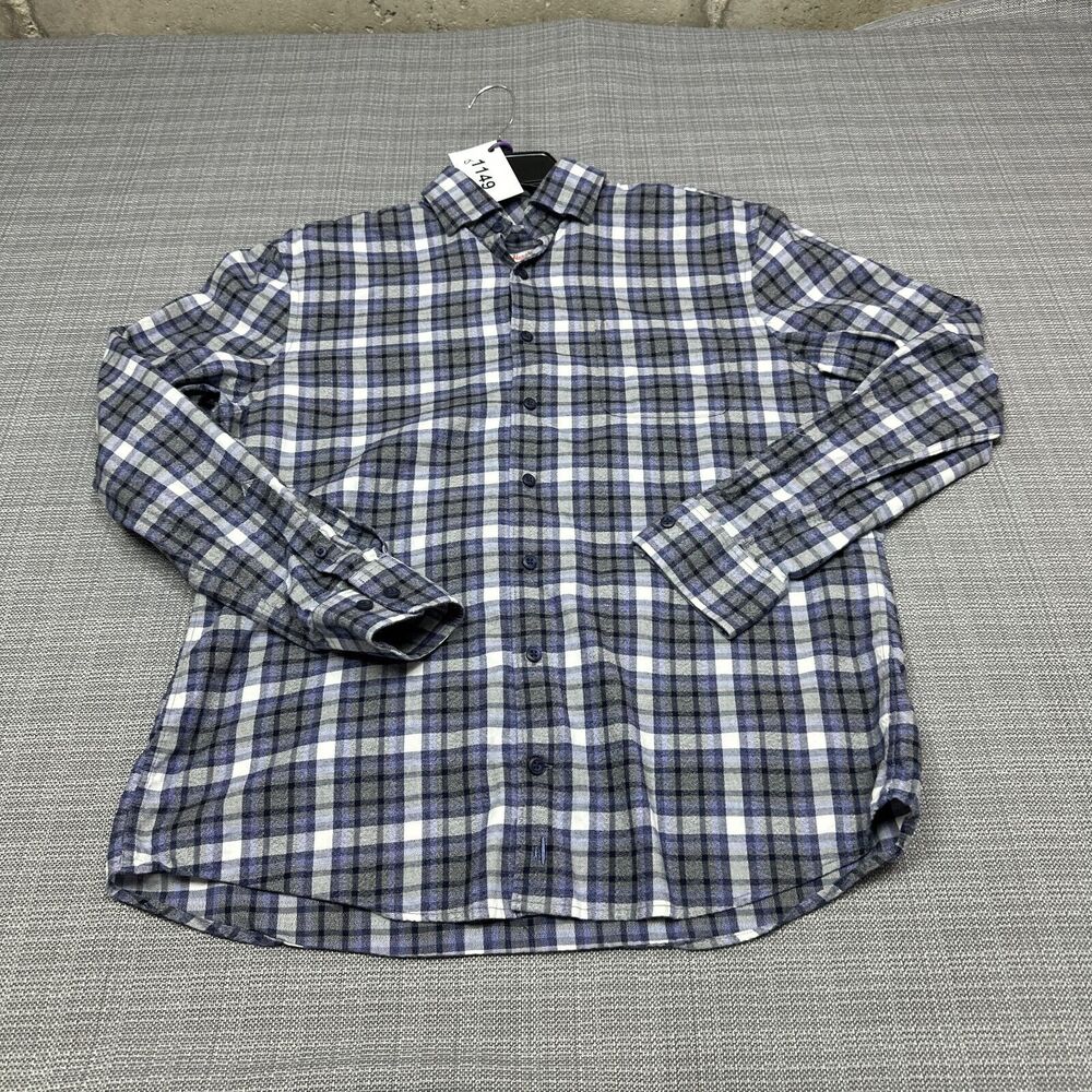Johnnie O Shirt Mens Medium Button Up Blue Check Comfort Outdoors‎ Casual Work